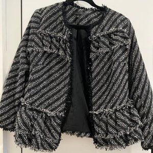 Ann Taylor Black, Grey/White Blazer (Size 10)